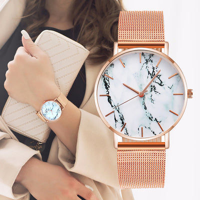 Fashion Rose Gold Mesh Band Marble Luxury Wrist Watch by Relogio Feminino